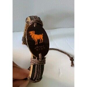 Leather Bracelet Aries Brown Woven Adjustable Unisex